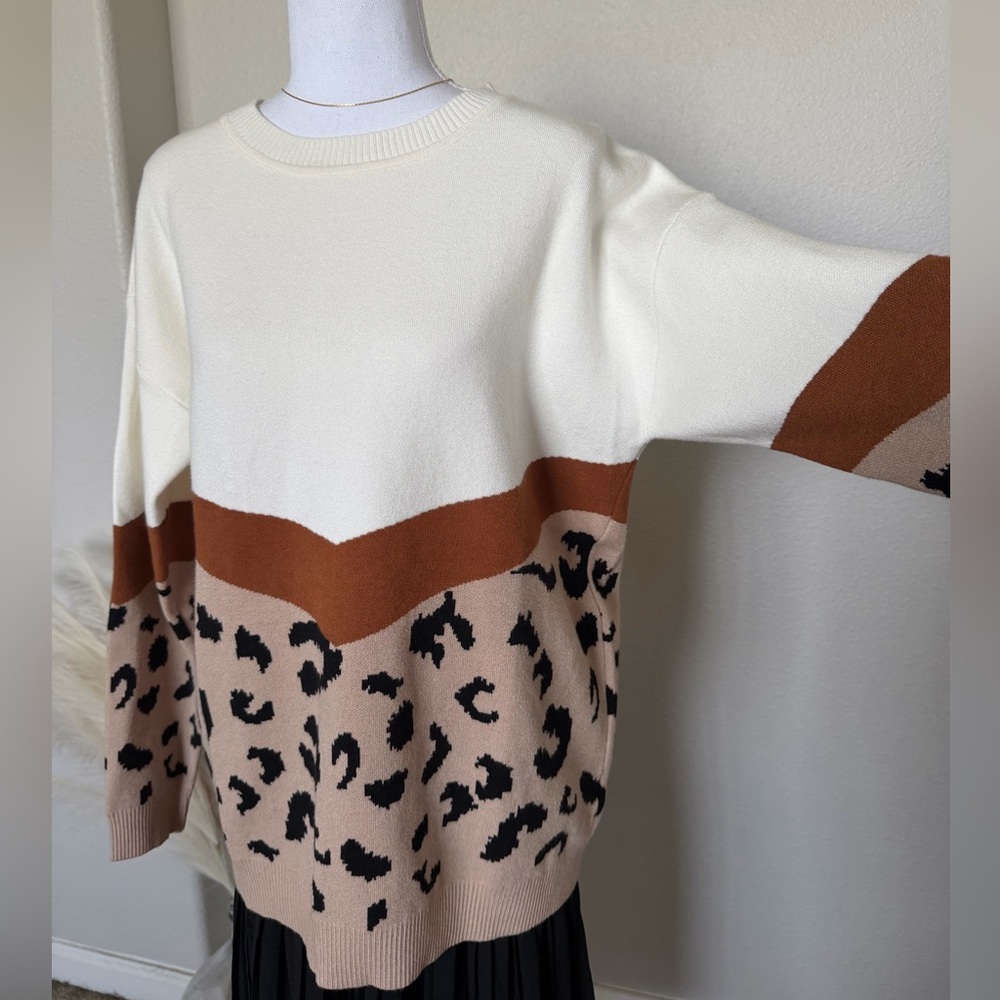 NWT Lily - Leopard Print Colorblock Sweater